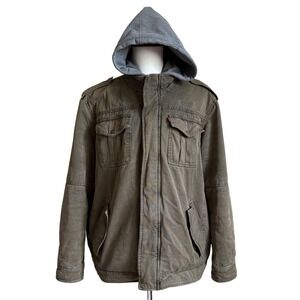 Levi's Field Jacket Mens XXL Olive Green Faux Fur Lined Hooded Canvas Utility